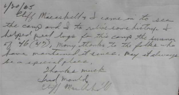 hand written note by Fred Mould