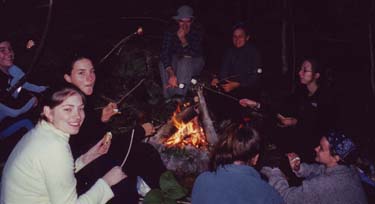 teens roasting marshmallows